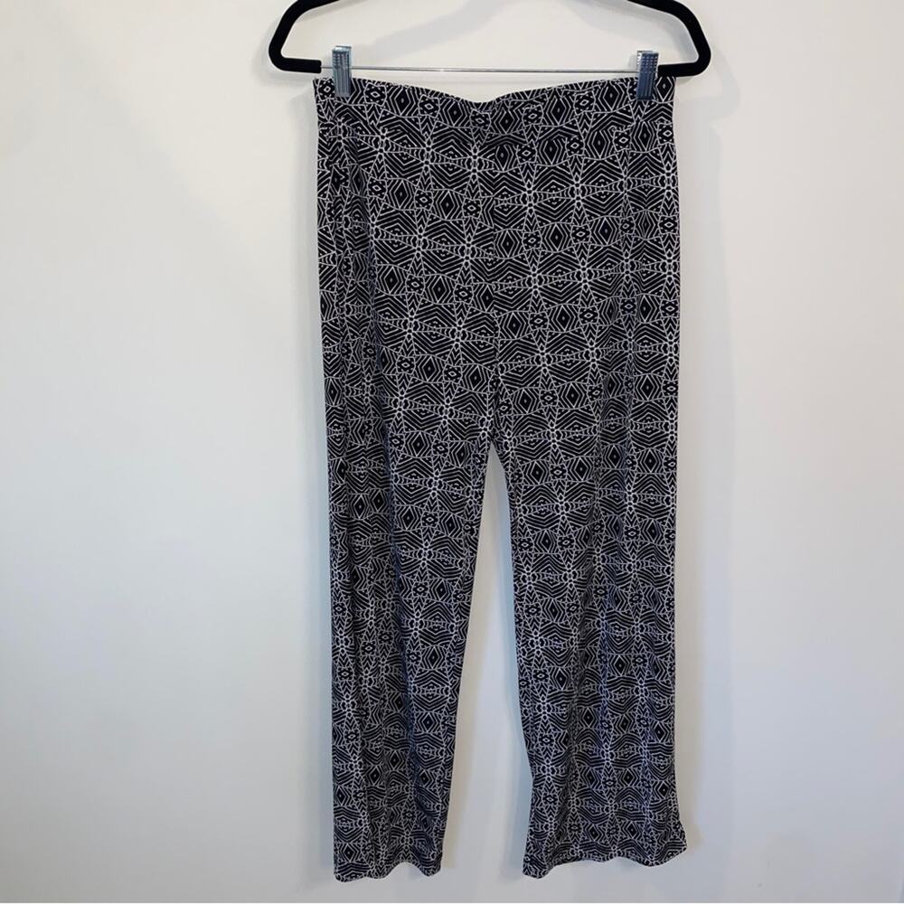 Chaus New York Black & White Elastic Waist Spiderweb Magic Eye Wide Leg Pants M